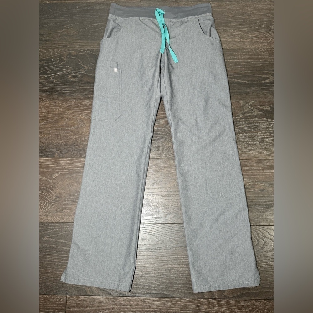 Figs Women's Scrubs Gray Joggers with Teal Accent